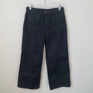 Anthropologie Pilcro and the Letterpress Velvet Polka Dot Black Wide Leg Jean